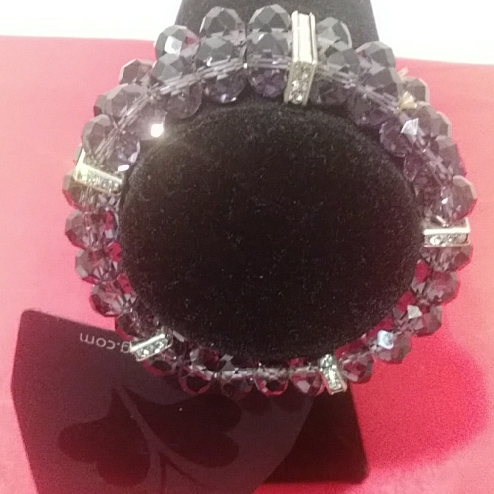 Purple acrylic bracelet w/gold bars & rhinestones